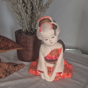 Vintage Japanese Geisha Figurine - Orange and White